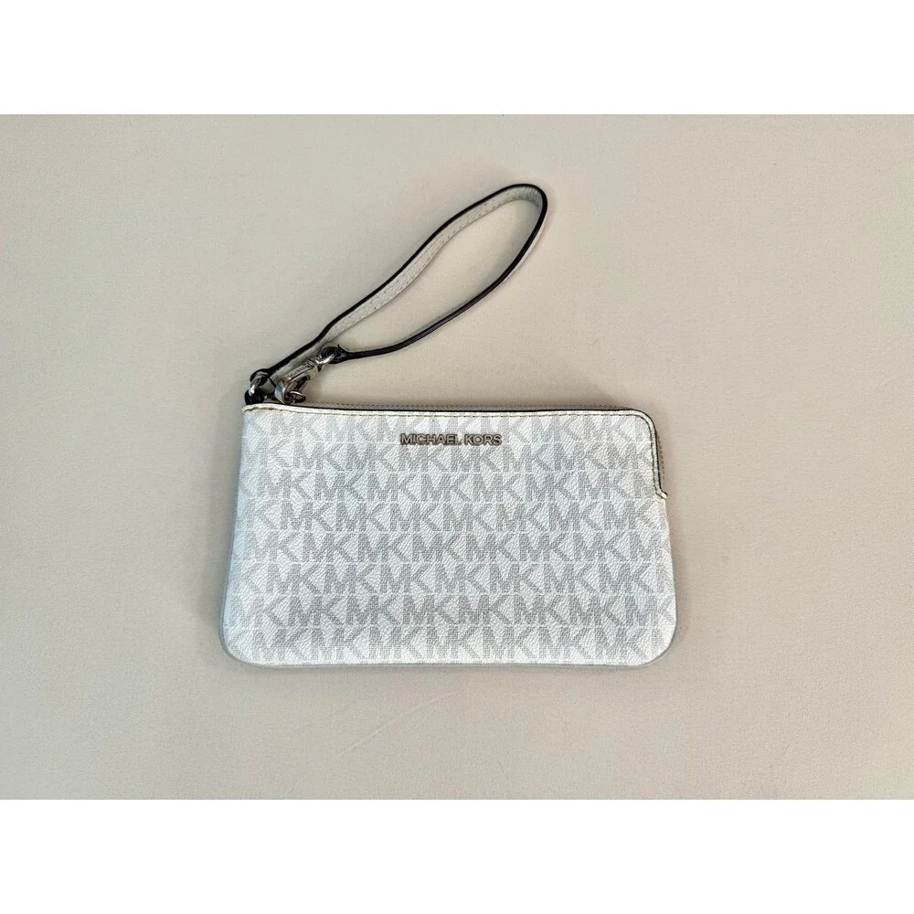 Michael Kors MK signature wristlet pouch white clutch